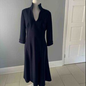 Black Halo Navy Blue Mandarin Collar A-line Dress